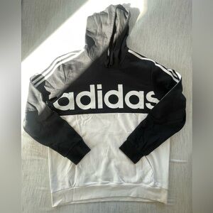 Adidas Men's Black and White Pullover Hoodie